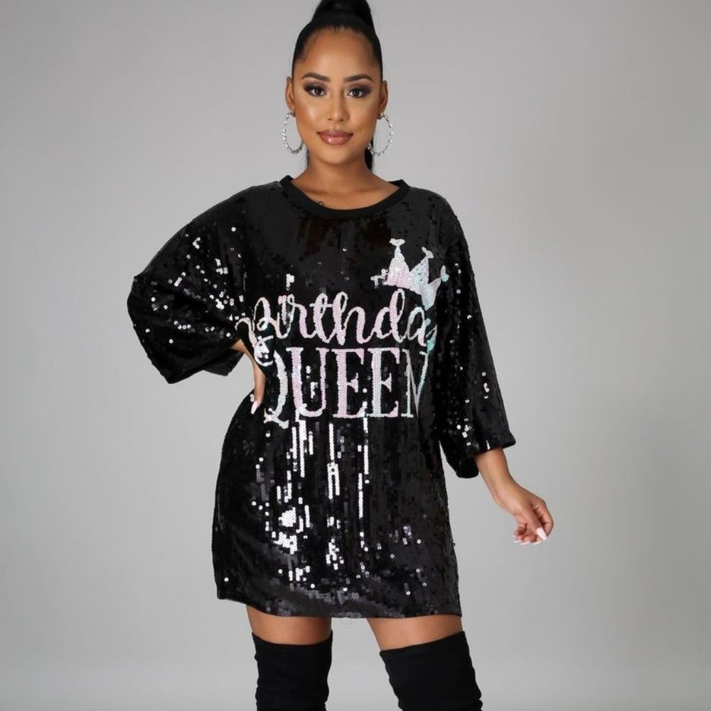 Birthday Queen Sequins Shirt Dress